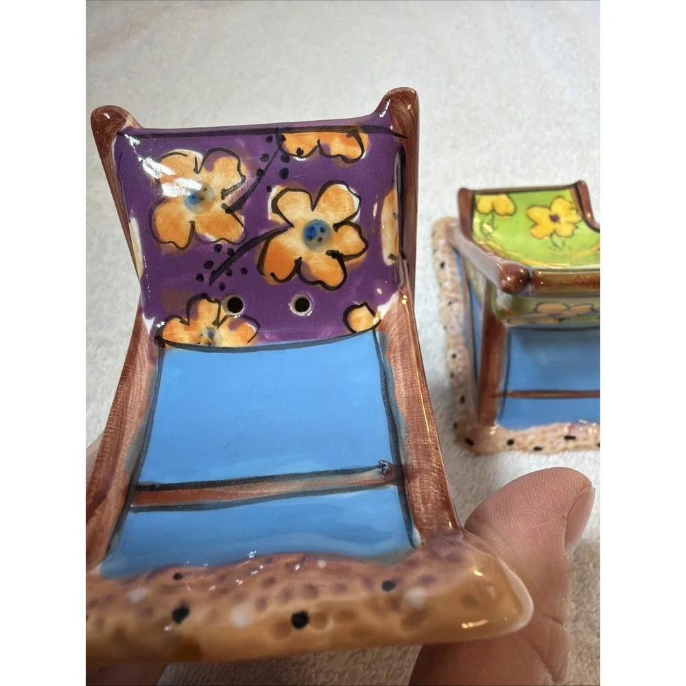 Clay Art C.A. Adirondack Beach Chairs Ceramic Salt and Pepper Shakers Cottage